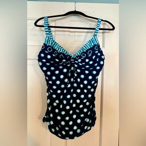 Coco Reef Underwire Bra Style Tankini Swim Top Size 36DD Blue & White Polka Dots